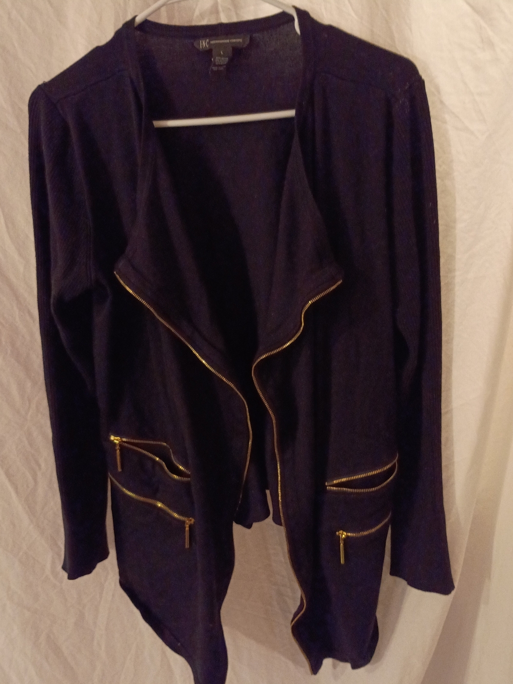 IINC International Concepts Black Draped Cardigan with Gold Zippers Women's Lg